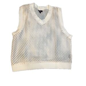 ROUGH Los Angeles White Mesh V Neck Sleeveless Crop Top Sweater Vest XL